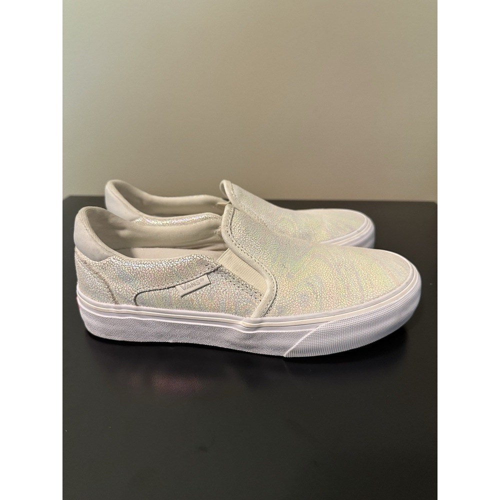 VANS Asher Deluxe Women 6 Iridescent off-White Ortholite Slip-on Sneaker Shoe‎